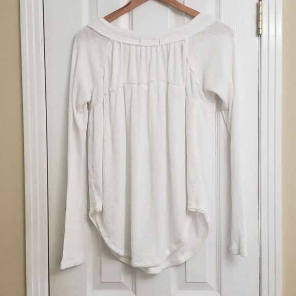 We The Free Womens Long Sleeve Waffle Knit Top Three Button Henley White Sz S - Picture 2 of 10
